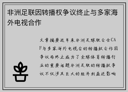 非洲足联因转播权争议终止与多家海外电视合作